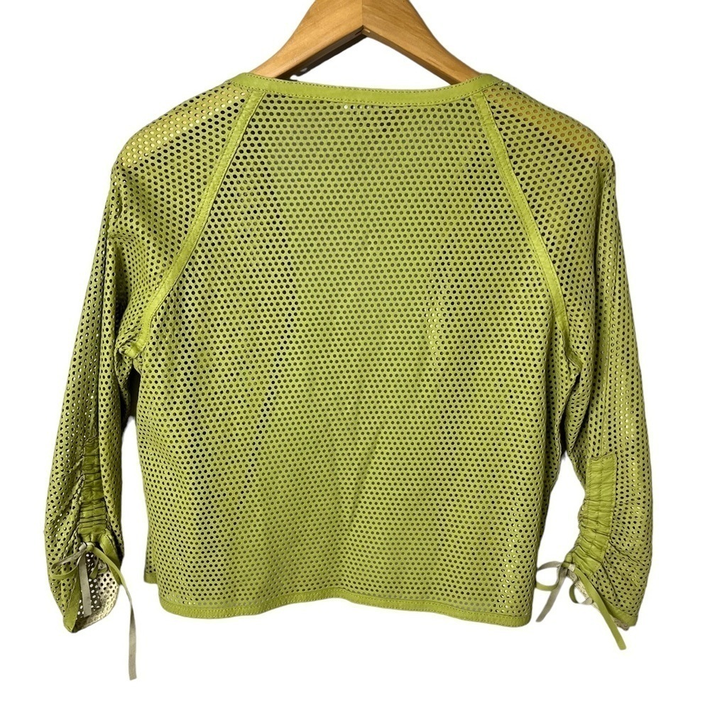 J’envie Perforated Leather Open Front Jacket Green Size Medium - Picture 2 of 6
